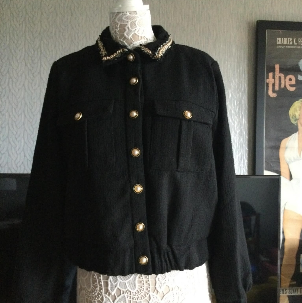 Nanette Lepore Black Blazer with Gold Accents Size Large